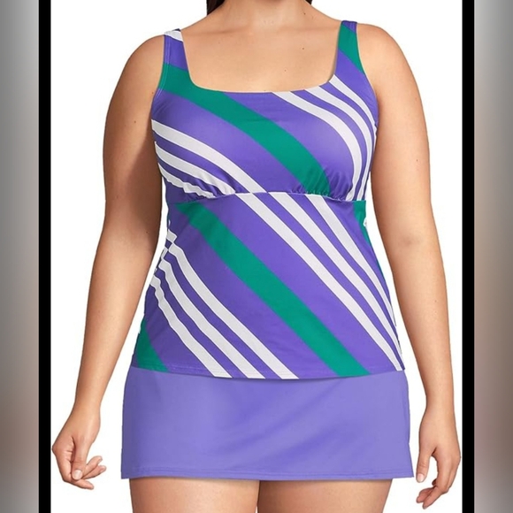 Lands End Plus Striped Tankini,  Bottoms, and Skirted Bottom 3 Pc Set EUC 🏖 - Picture 2 of 15
